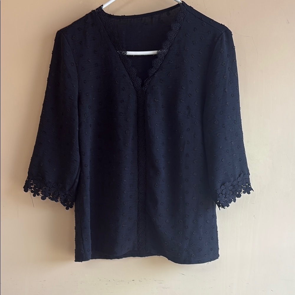 Chic Black Lace-Trimmed Blouse